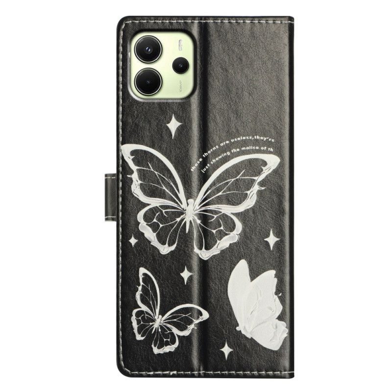 Kožený Kryt Xiaomi Redmi Note 14 4g Černobílí Motýli