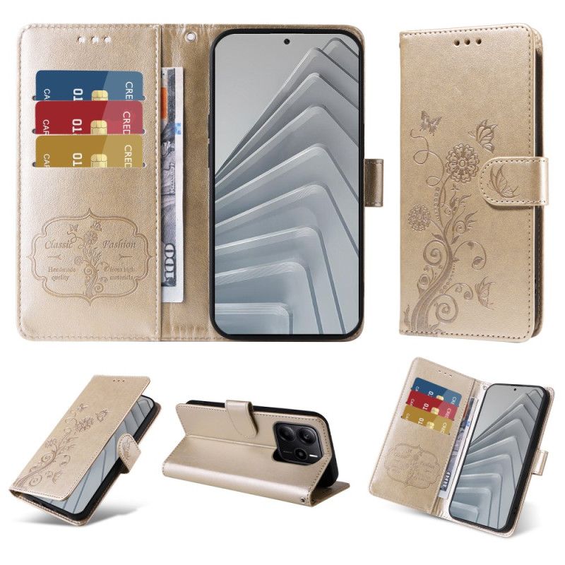 Kožený Kryt Xiaomi Redmi Note 14 4g Květinové Vzory