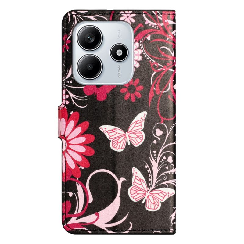 Kožený Kryt Xiaomi Redmi Note 14 4g Motýli Na Černém Pozadí