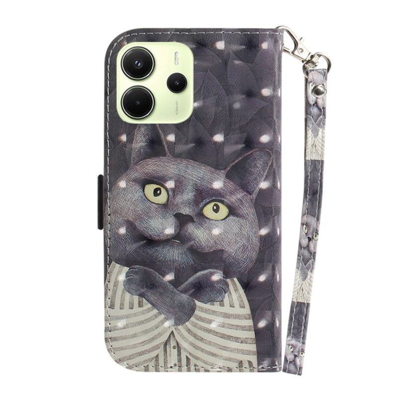 Kožený Kryt Xiaomi Redmi Note 14 4g Šedá Kočka S Páskem