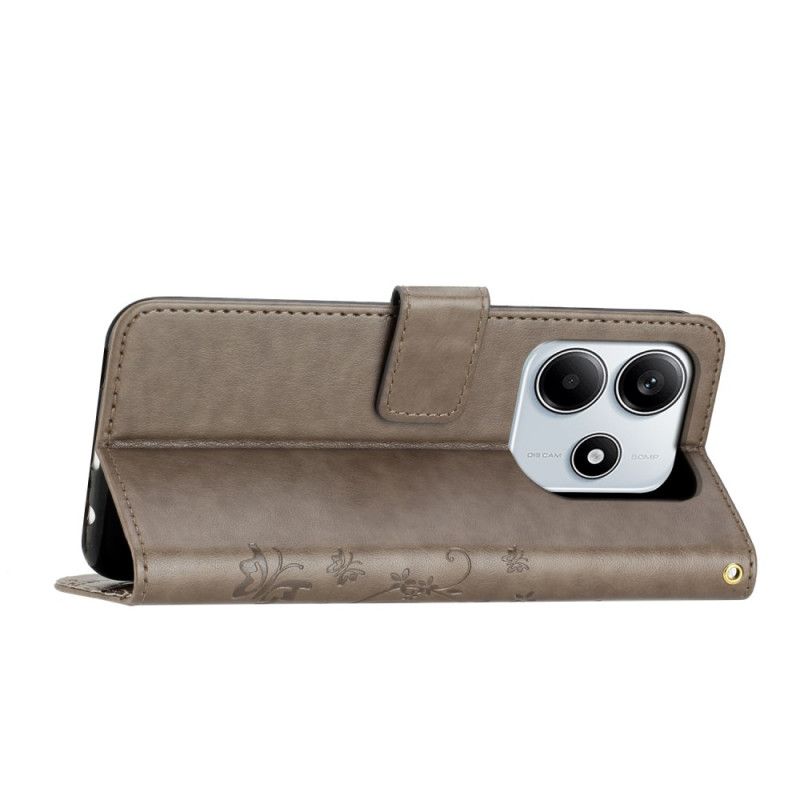 Kožený Kryt Xiaomi Redmi Note 14 5g Květiny A Motýli