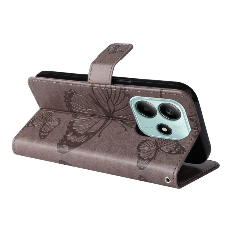 Kožený Kryt Xiaomi Redmi Note 14 5g Popruh S Obřím Motýlem