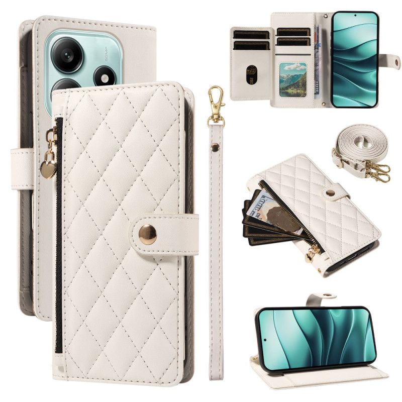 Kožený Kryt Xiaomi Redmi Note 14 5g Prošívaná S Popruhy