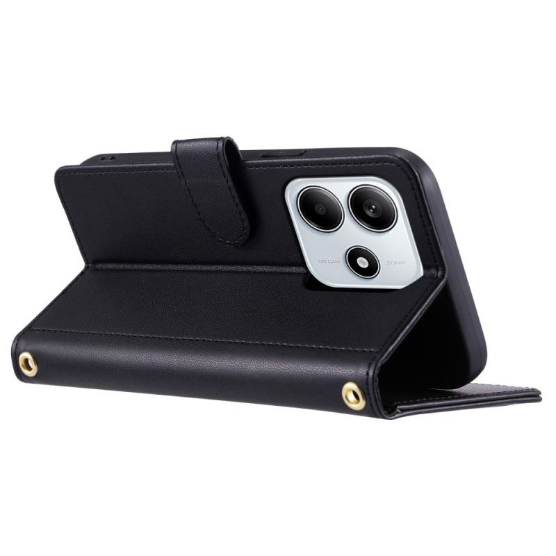 Kožený Kryt Xiaomi Redmi Note 14 5g Prošívané S Ramenním Popruhem A Popruhem