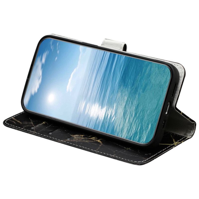 Kožený Kryt Xiaomi Redmi Note 14 Pro 4g Černozlatý Mramor