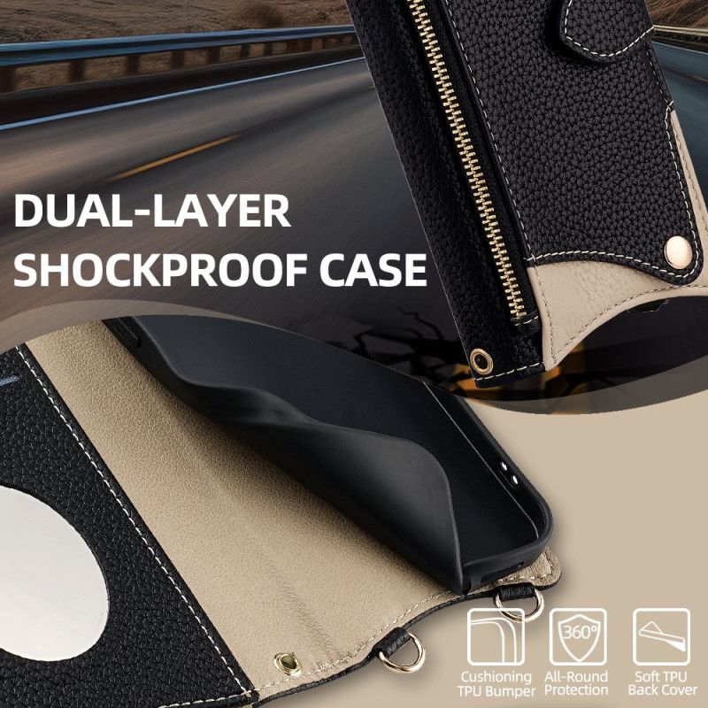 Kožený Kryt Xiaomi Redmi Note 14 Pro 4g Dvoubarevná Peněženka S Řetízkem