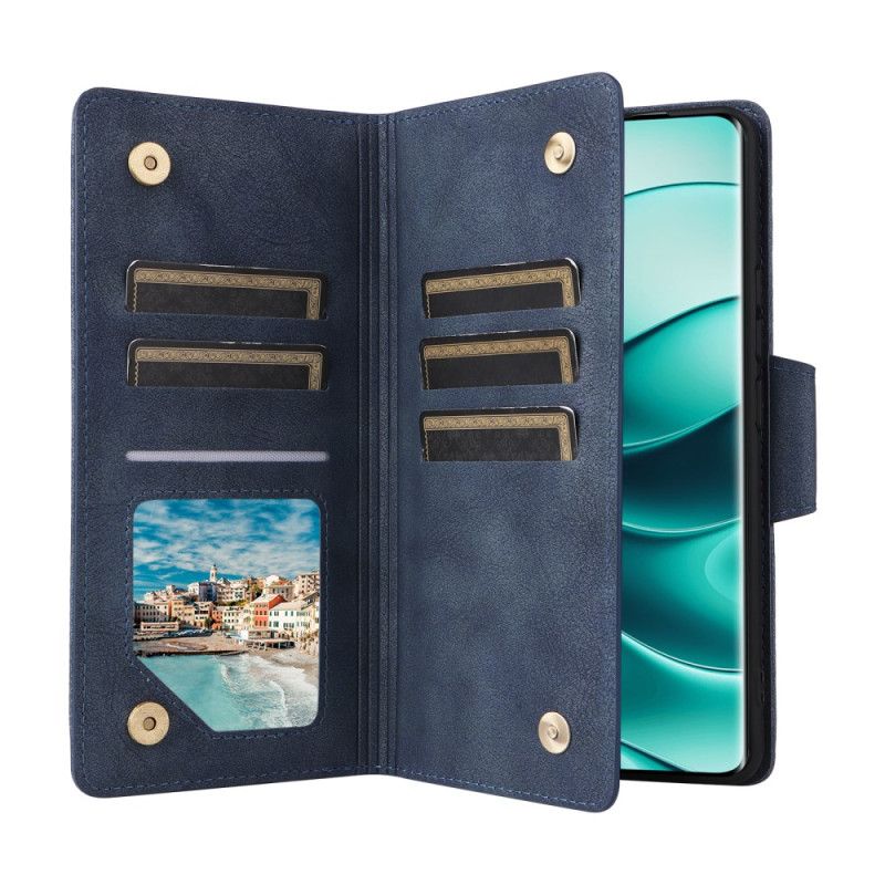 Kožený Kryt Xiaomi Redmi Note 14 Pro 4g Peněženka Na Zip S Popruhem