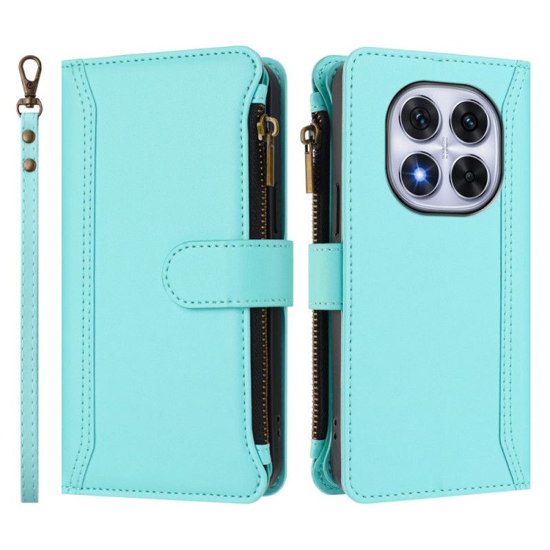 Kožený Kryt Xiaomi Redmi Note 14 Pro 4g Peněženka S 9 Sloty Na Karty Se Šňůrkou