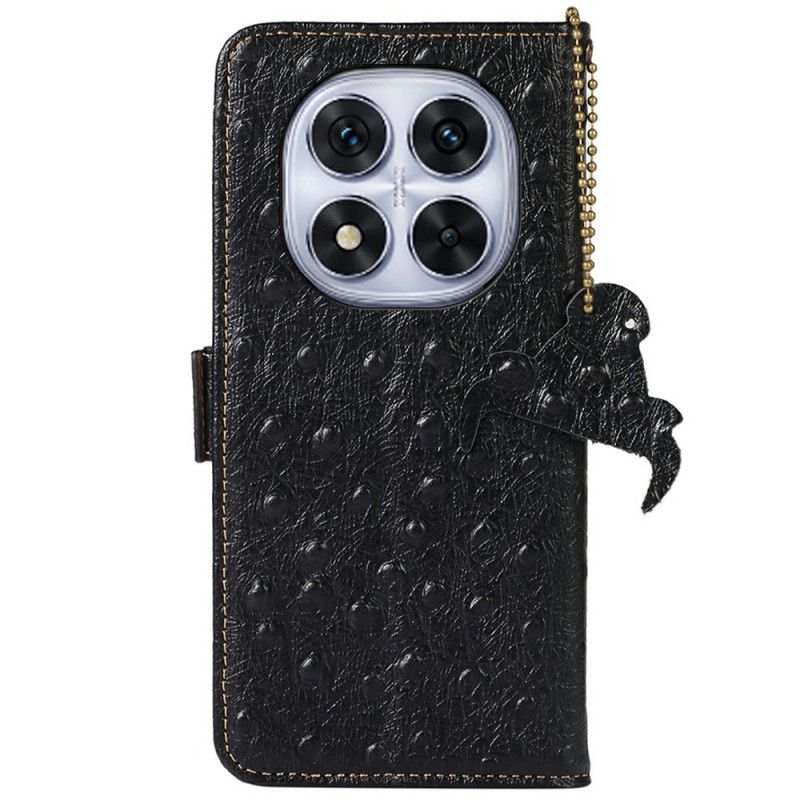 Kožený Kryt Xiaomi Redmi Note 14 Pro 4g Pštrosí Textura Kůže S Blokováním Rfid