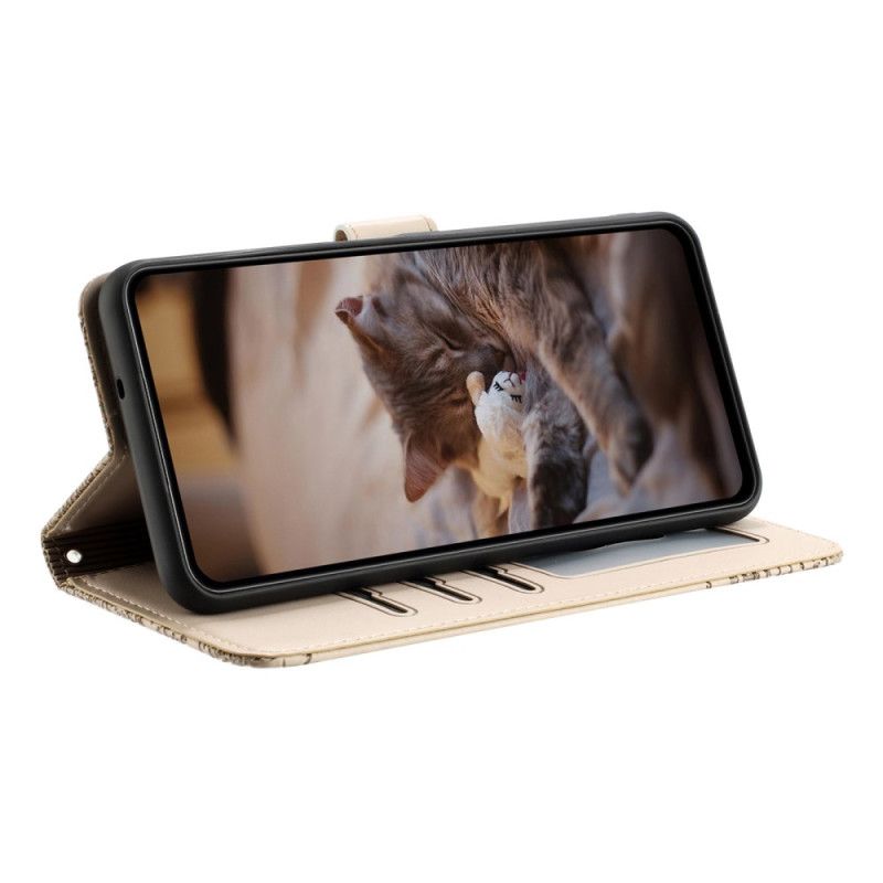 Kožený Kryt Xiaomi Redmi Note 14 Pro 5g Kočičí Vzor S Páskem