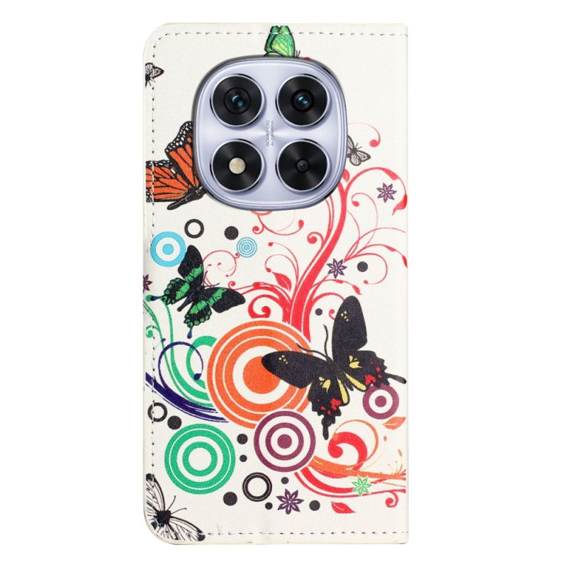 Kožený Kryt Xiaomi Redmi Note 14 Pro Plus 5g Motýli Na Bílém Pozadí