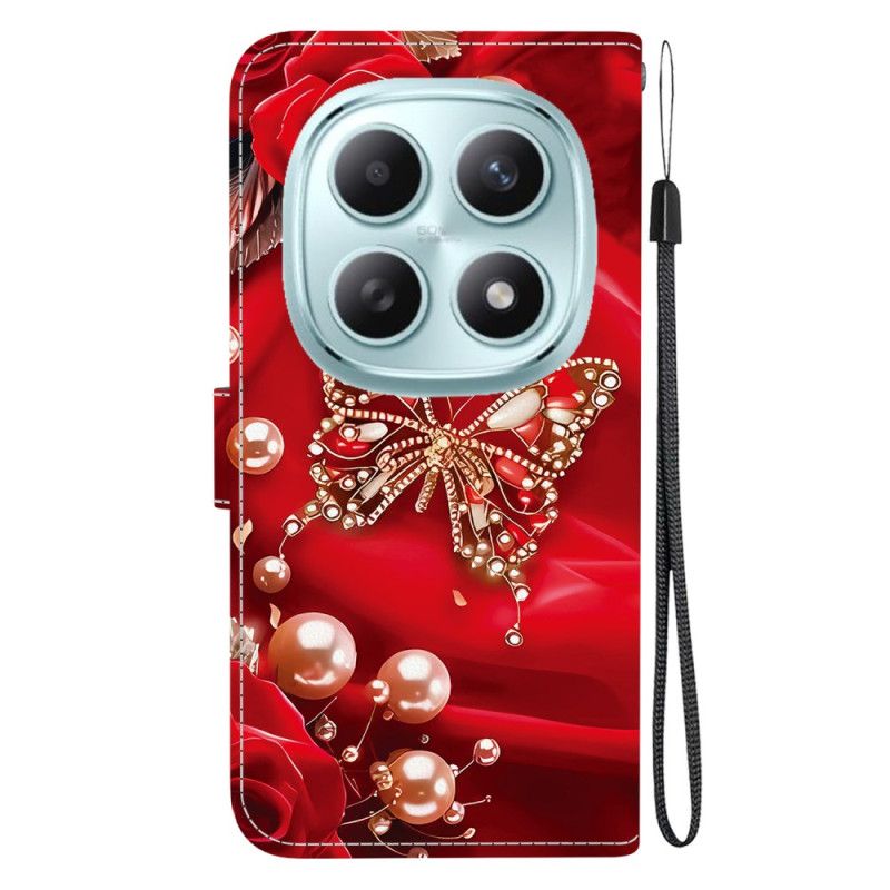 Kožený Kryt Xiaomi Redmi Note 15 5g Perleťově Růžový Motýl