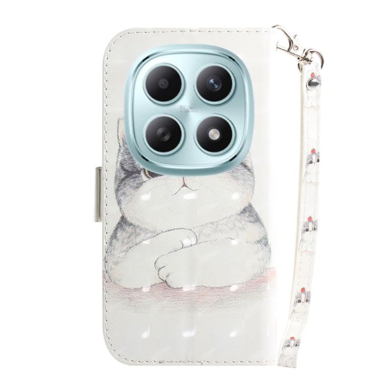 Kožený Kryt Xiaomi Redmi Note 15 5g Roztomilá Kočka Se Šňůrkou