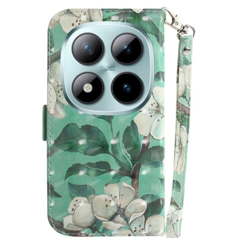 Kožený Kryt Xiaomi Redmi Note 15 Pro 5g Akvarelové Květiny S Ramínky