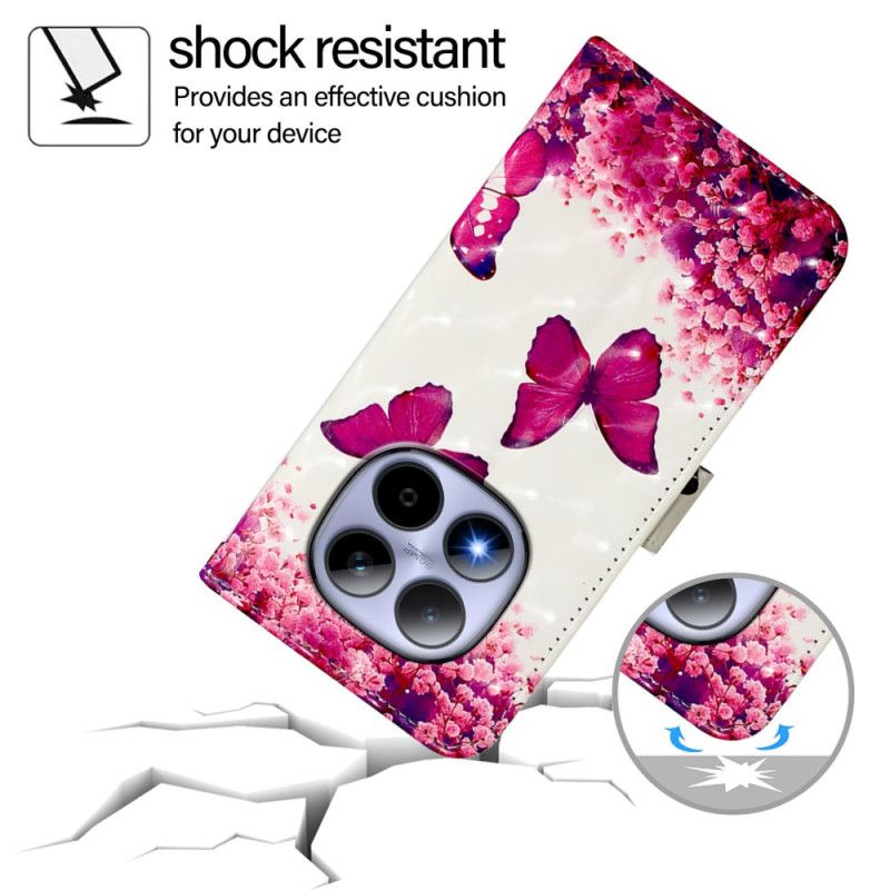 Kožený Kryt Xiaomi Redmi Note 15 Pro 5g Růžoví Motýli