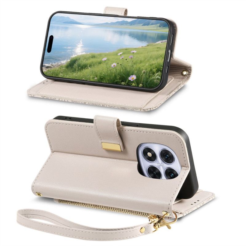 Kožený Kryt Xiaomi Redmi Note 15 Pro Plus 5g Květinový Vzor A Kapsa Na Zip