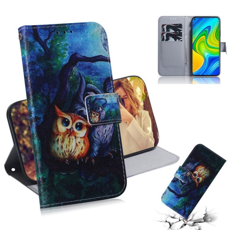 Kožený Kryt Xiaomi Redmi Note 9 Malování Sov