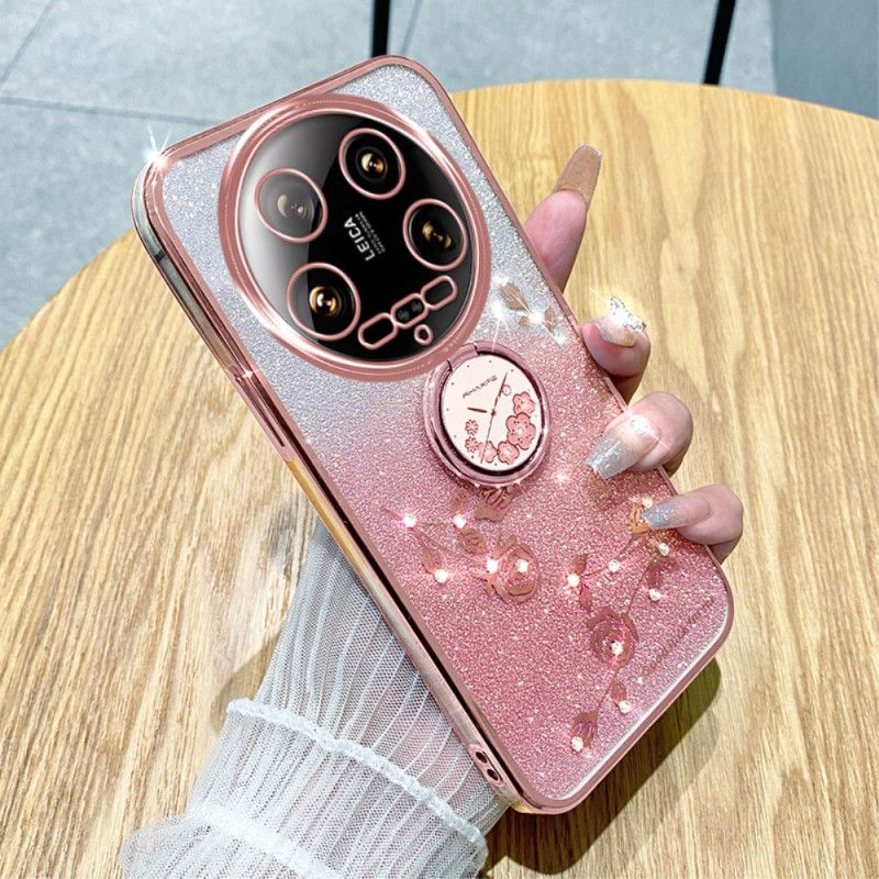 Kryt Xiaomi 14 Ultra Kryty Na Mobil Třpytky A Květiny Podpora Kadem