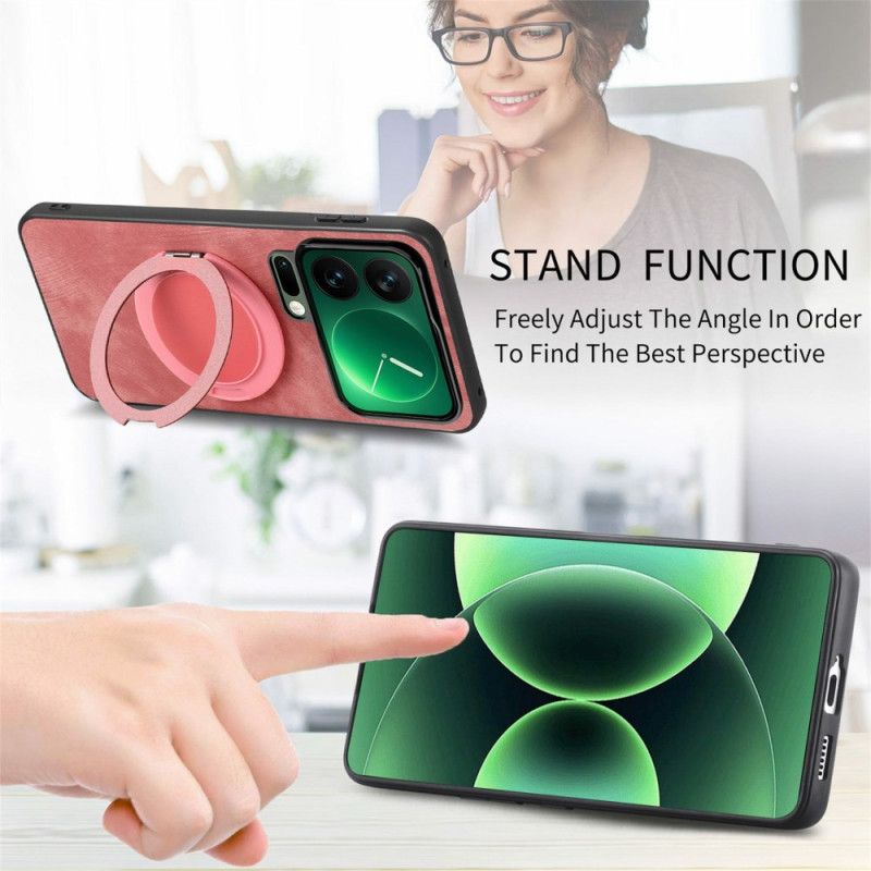 Kryt Xiaomi 17 Pro Otočný Stojan A Retro Kůže Textura