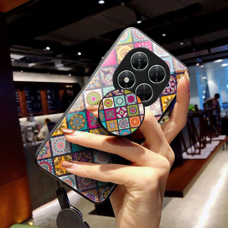 Kryt Xiaomi Redmi Note 14 Pro 5g Patchworkový Pásek A Držák Na Prsteny