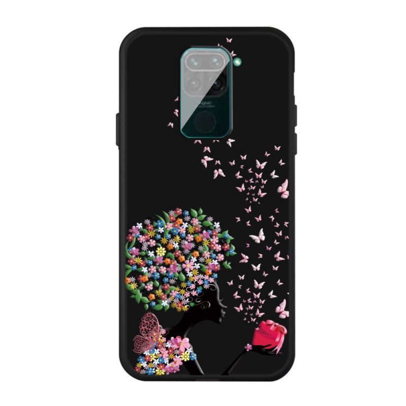 Kryt Xiaomi Redmi Note 9 Žena S Květinovou Hlavou