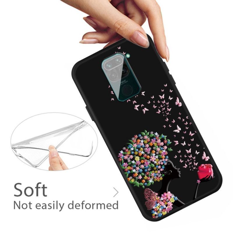 Kryt Xiaomi Redmi Note 9 Žena S Květinovou Hlavou