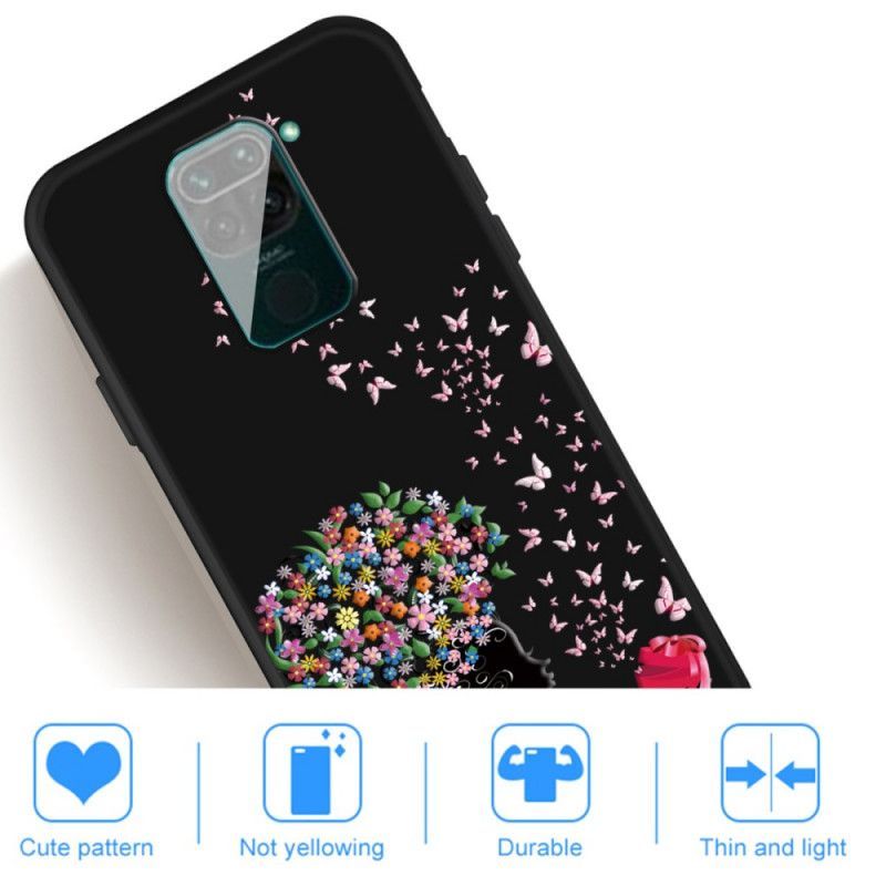 Kryt Xiaomi Redmi Note 9 Žena S Květinovou Hlavou