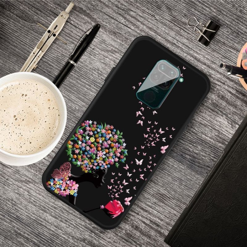 Kryt Xiaomi Redmi Note 9 Žena S Květinovou Hlavou