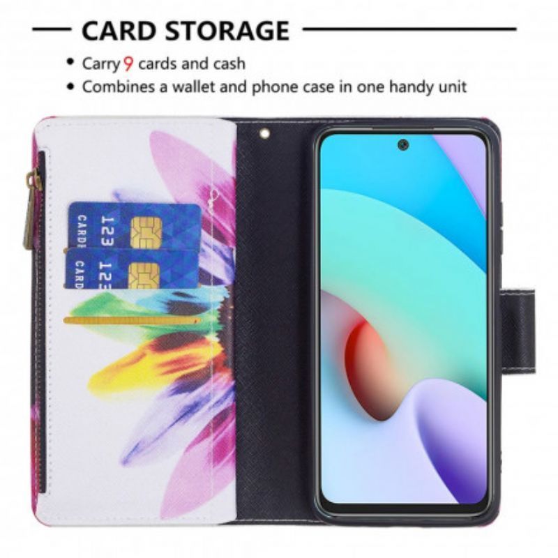 Peněženková Pouzdra Na Xiaomi Redmi 10 Květinová Kapsa Na Zip