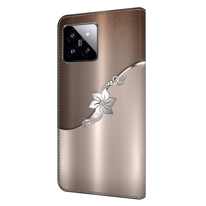 Peněženková Pouzdra Xiaomi 14 Kryty Na Mobil Stříbrný Květ