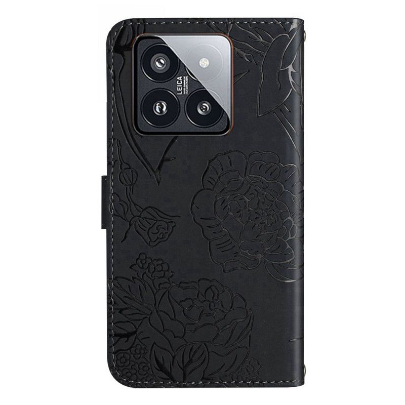 Peněženková Pouzdra Xiaomi 14 Potisk Motýlů S Páskem