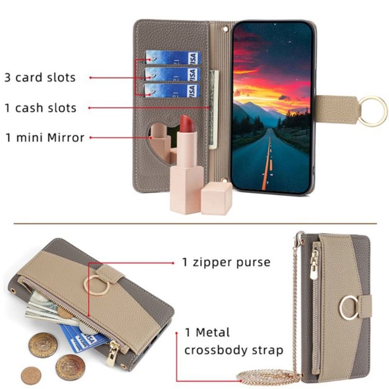 Peněženková Pouzdra Xiaomi 14 Pro Make-up Zrcátko A Ramenní Řetízek