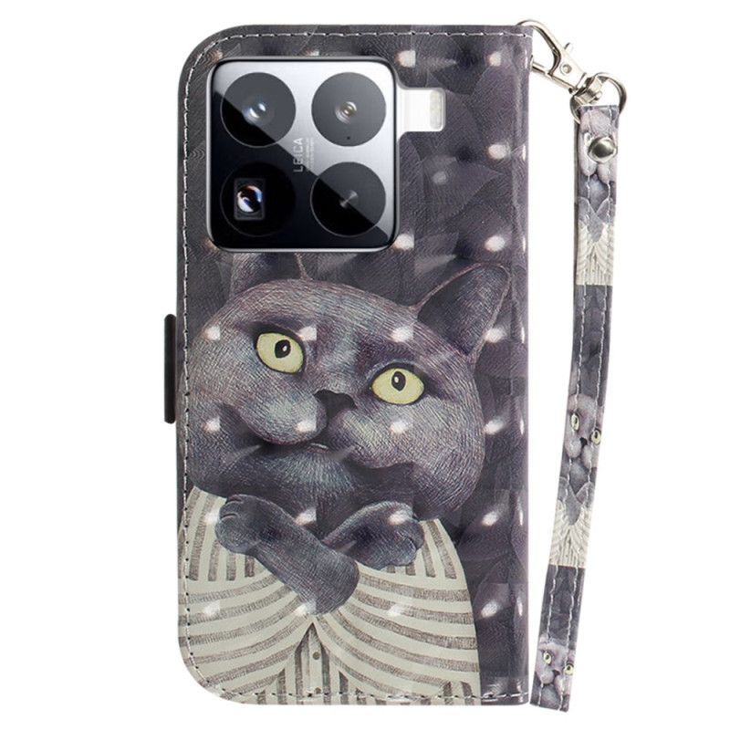 Peněženková Pouzdra Xiaomi 15 Pro Kryty Na Mobil Řemínek S Šedou Kočkou