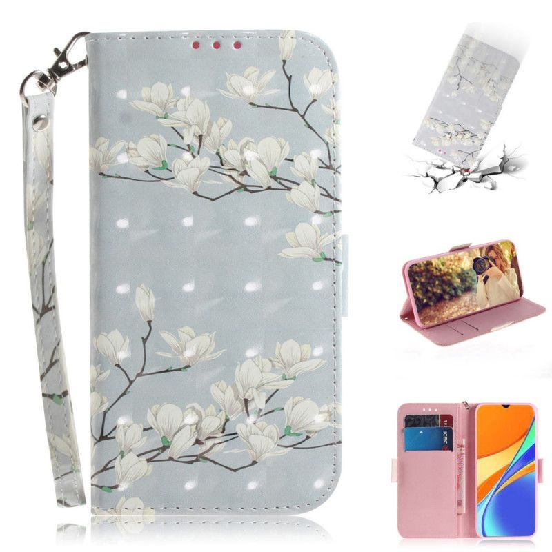 Peněženková Pouzdra Xiaomi Redmi 9c Kvetoucí Větev S Popruhem