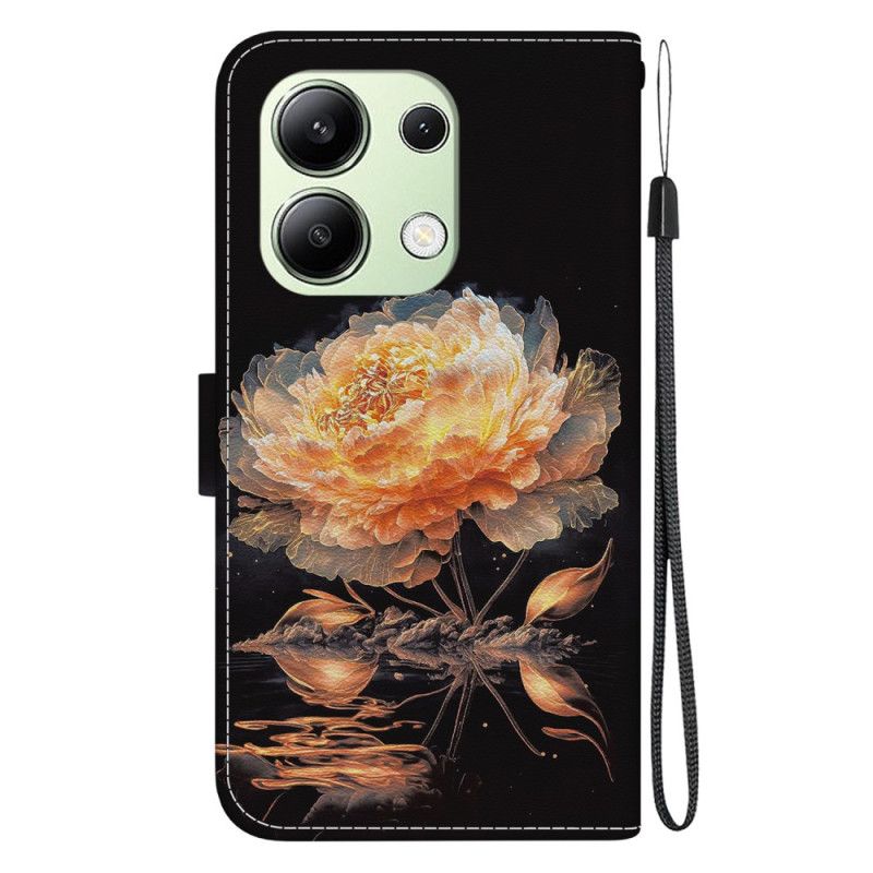 Peněženková Pouzdra Xiaomi Redmi Note 13 4g Kryty Na Mobil Zlatá Pivoňka S Řemínkem