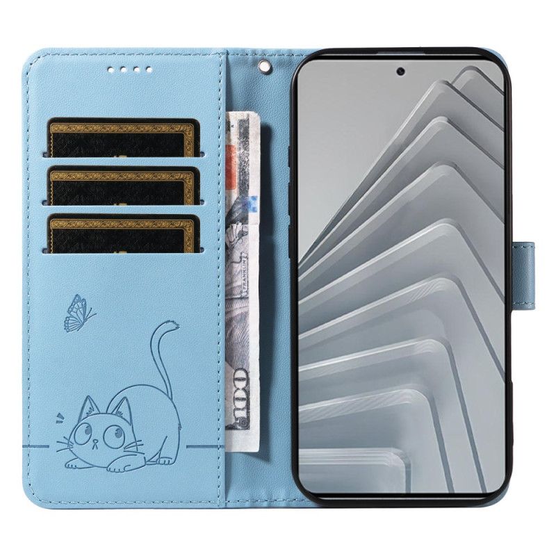 Peněženková Pouzdra Xiaomi Redmi Note 14 4g Zábavná Kočka S Popruhem
