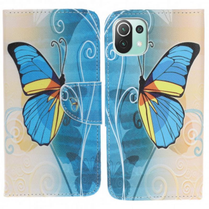 Pouzdro Xiaomi 11 Lite 5g Ne/mi 11 Lite 4g/5g Modrý A Žlutý Motýlek