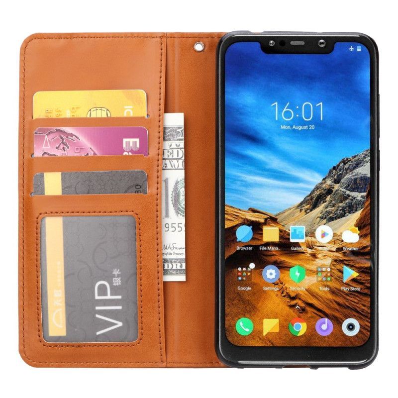 Vyklápěcí Kryt Xiaomi Kožené Pouzdro Folio Pocophone F1 Imitace Kůže Pouzdro Na Karty