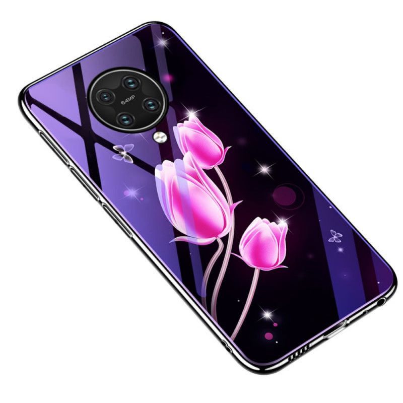 Xiaomi Kryt Poco F2 Pro Pouzdro Z Tvrzeného Skla A Květinového Silikonu